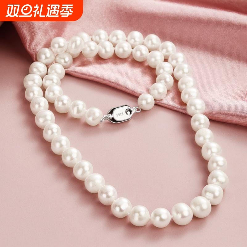 诸暨淡水无核珍珠项链近圆强光颈链S925银扣时尚百搭气质女全珠链
