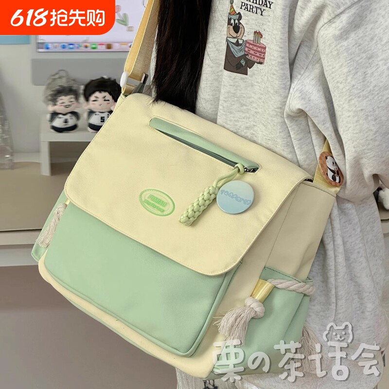 茶话会日系复古斜挎包包女上课休闲单肩包背包学生大容量邮差包男