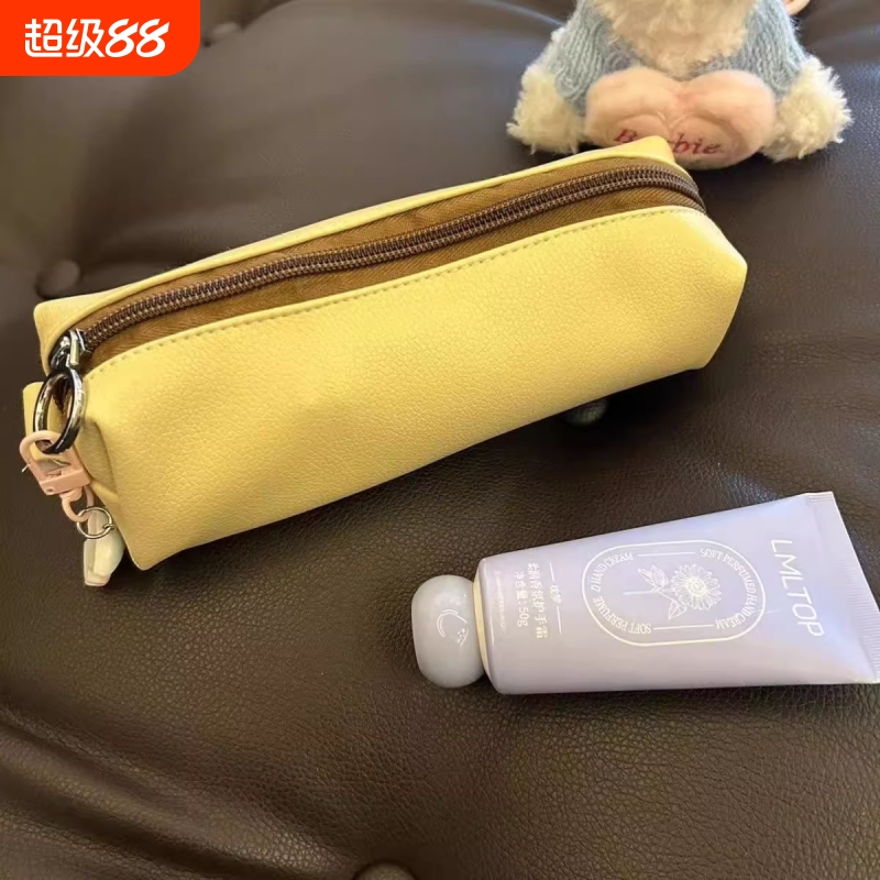 北欧风纯色大容量精致皮质笔袋女初高中学生专用文具袋铅笔收纳盒