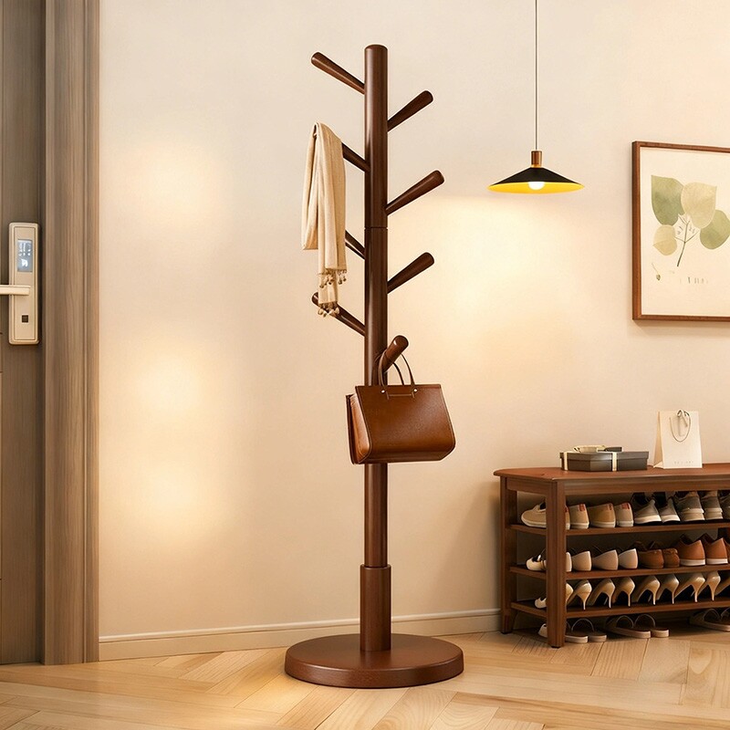 实木衣帽架落地卧室家用挂衣架简易挂衣杆收纳挂包架置物好物家居