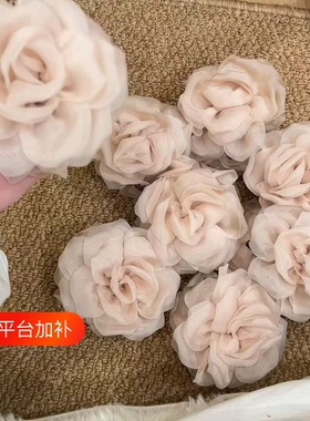 出门被问爆的发夹!温柔杏粉色雪纺玫瑰花头花抓夹法式气质盘发夹