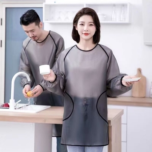 围裙厨房家用2024新款 免洗工作服女餐饮专用罩衣 TPU防水防油长袖