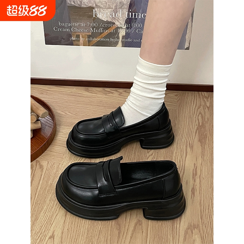 黑色英伦风小皮鞋女春秋2025新款日系jk百搭厚底粗跟防滑乐福单鞋