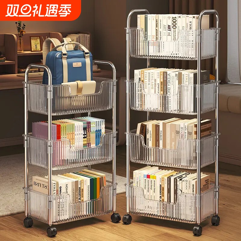 亚克力书包置物架落地移动多层桌下放书本小推车家用收纳架储物架