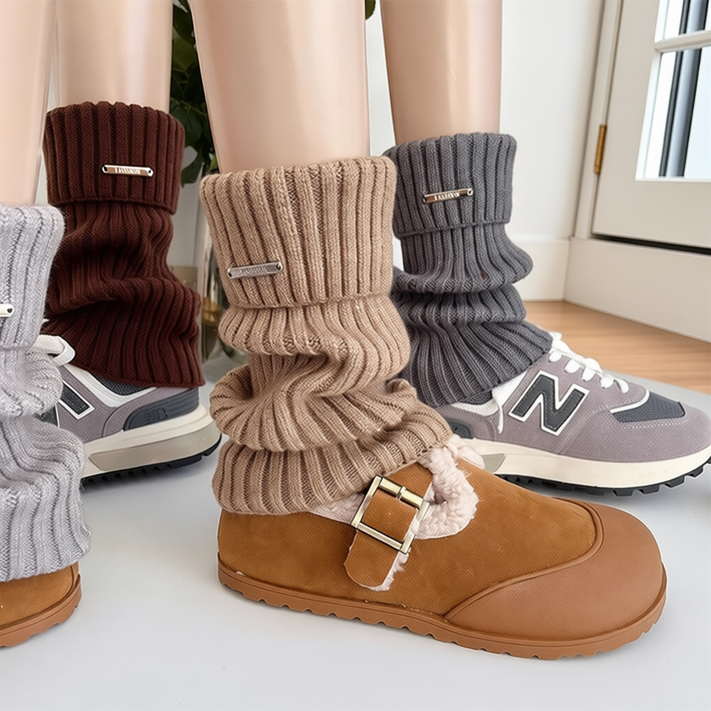 针织腿套女冬季加厚保暖白色袜套配雪地靴女生堆堆袜秋冬款小腿袜