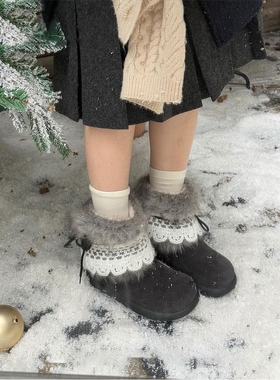 毛毛怪MMG~费尔岛雪地靴女2025冬季新款保暖加绒棉鞋防水内增高