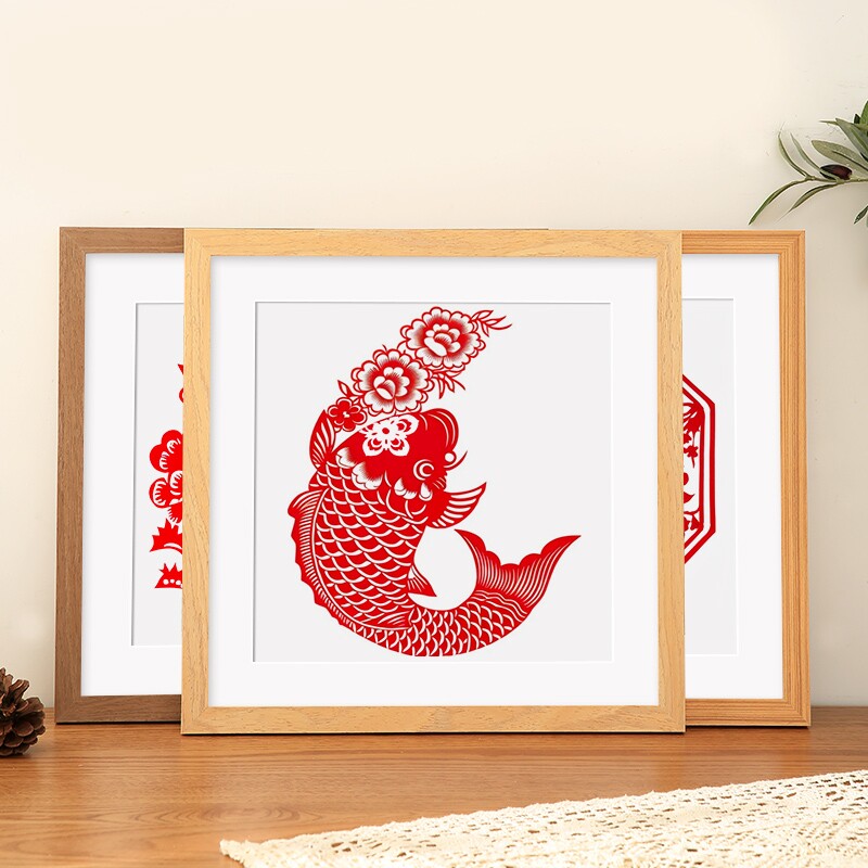 手工剪纸相框画框空框新年窗花福字装裱刻纸展示国架方形玻璃