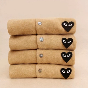 明星同款刺绣羊毛外套女亲子针织衫春秋红心毛衣红色卡通黑色蓝色