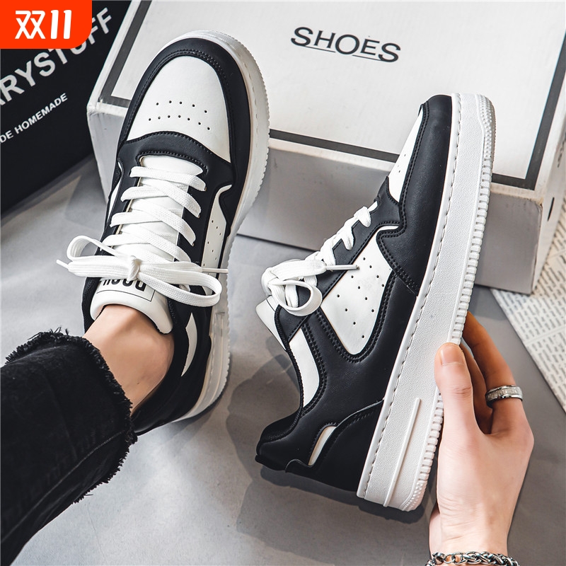 男鞋秋季新款透气小白鞋子男学生潮流百搭厚底运动休闲低帮板鞋男