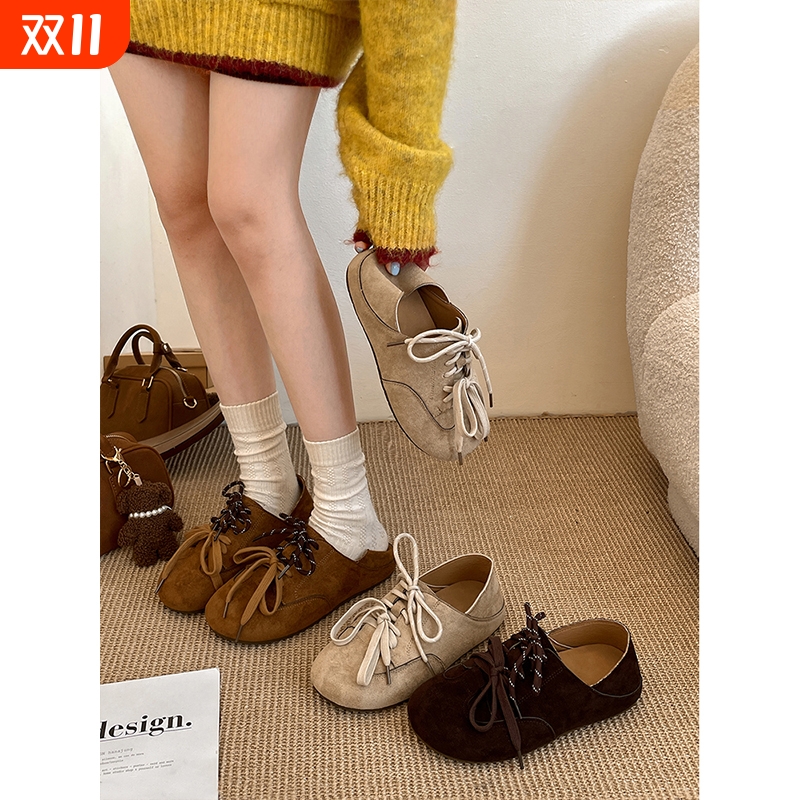 复古棕色法式平底全包勃肯鞋女2025新款秋季配裙子百搭软底单鞋子