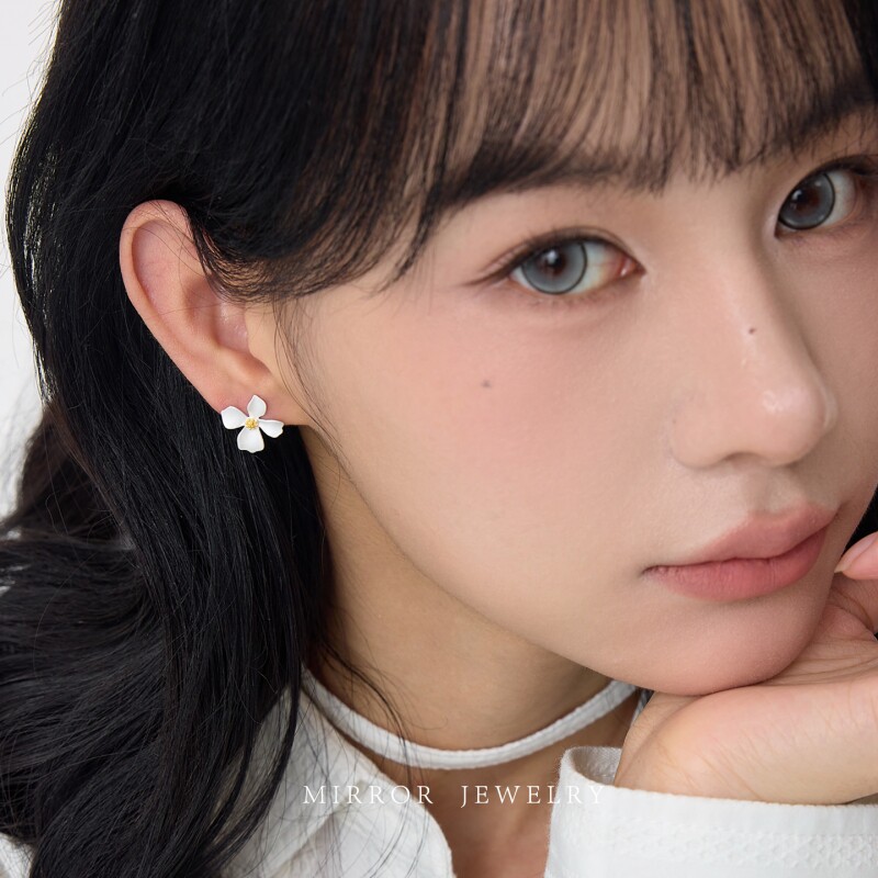 小麋人「栀香」足银栀子花清新耳钉女耳环耳饰个性轻奢时尚潮