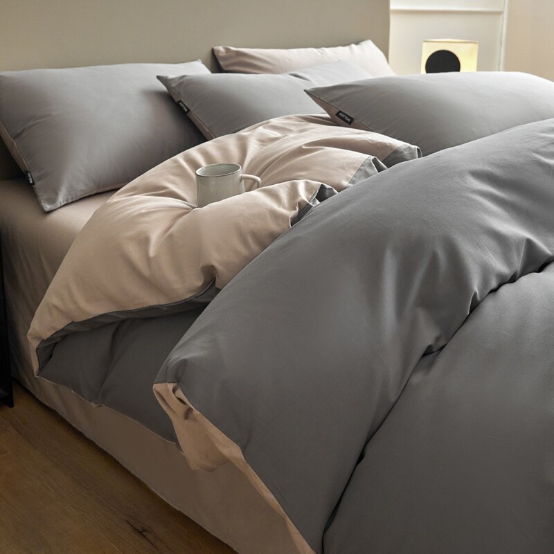 100全棉纯棉纯色四件套家用床品套件被套床单四季通用床笠款亲肤