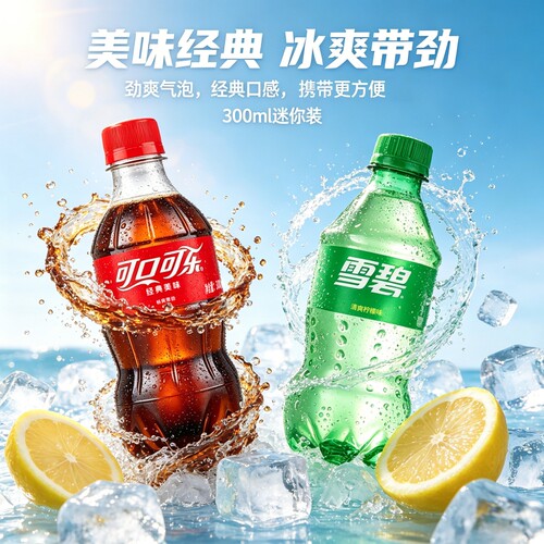 可口可乐经典碳酸饮料迷你随身便携装汽水300ml柠檬味饮料整箱