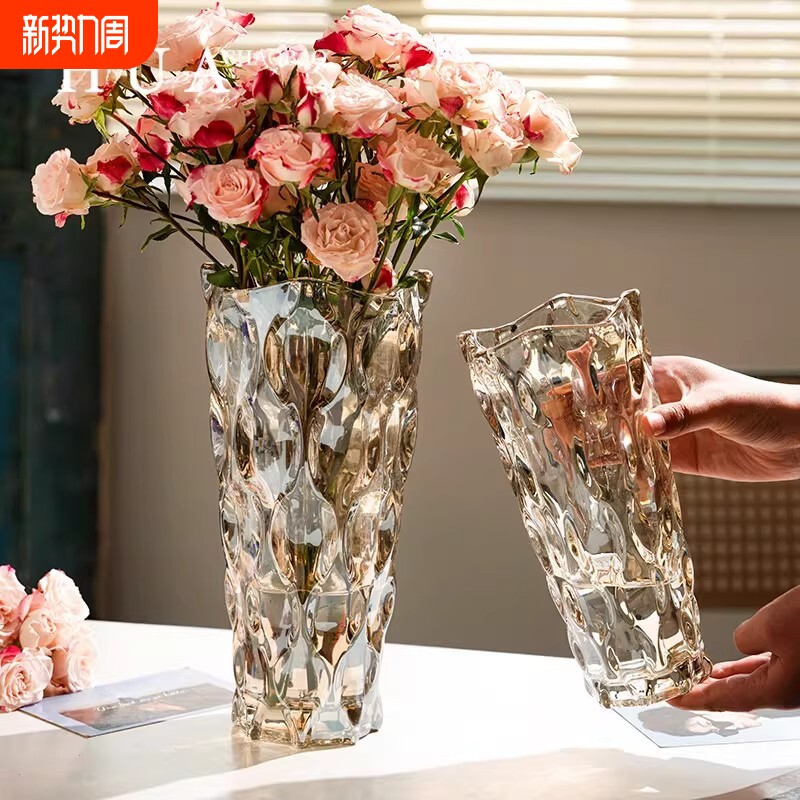 花瓶摆件客厅插花轻奢水晶玻璃ins风北欧玫瑰卧室网红水养装饰品