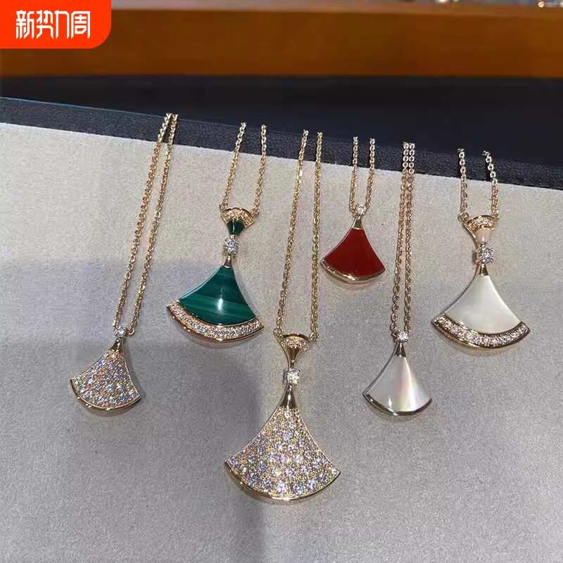 小裙子项链女镀18k玫瑰金轻奢锁骨链白贝母扇形吊坠新年白金纯银