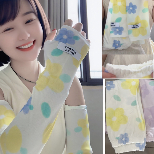 防晒袖套冰丝女士网红大码学生宽松印花手袖防紫外线ins百搭冰袖