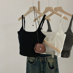 上衣 外穿背心短款 夏季 辣妹带胸垫文胸一体可调节美背小吊带女修身