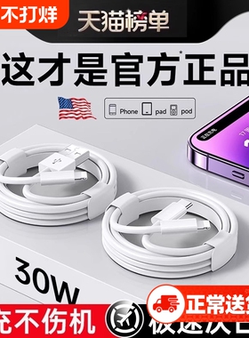 官方正品30W原配快充数据线适用苹果14iPhone13/12proMax11充电线器手机XS/XR/8piPad平板2米17plus16s装15