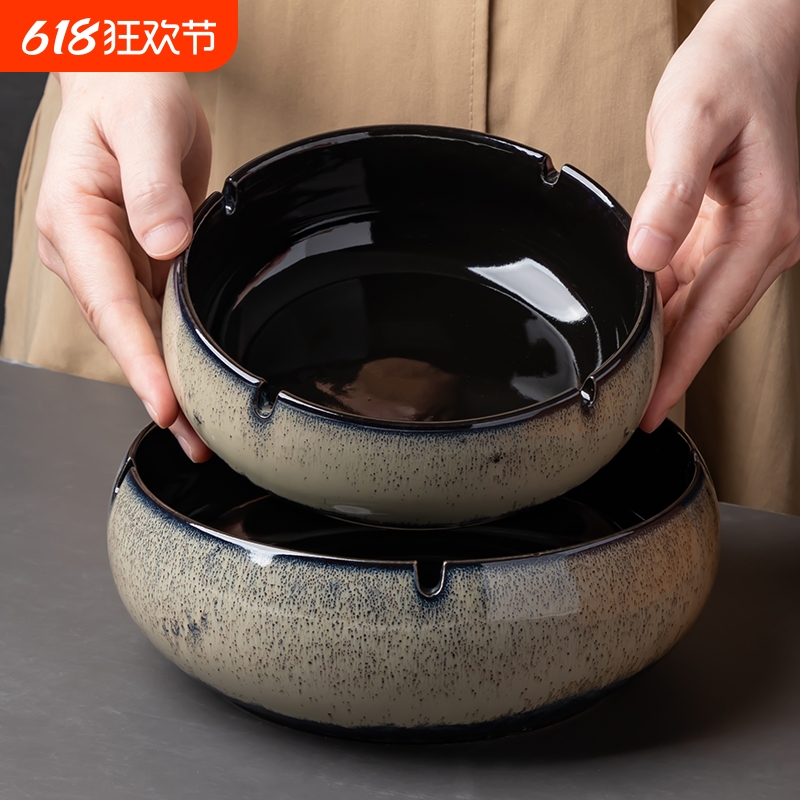 陶瓷烟灰缸带盖无盖创意时尚办公室防飞灰会客厅家用特大号桌面