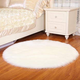 毛绒地毯圆形卧室床边毯梳妆凳毛毯衣帽间电脑椅地垫客厅茶几白色