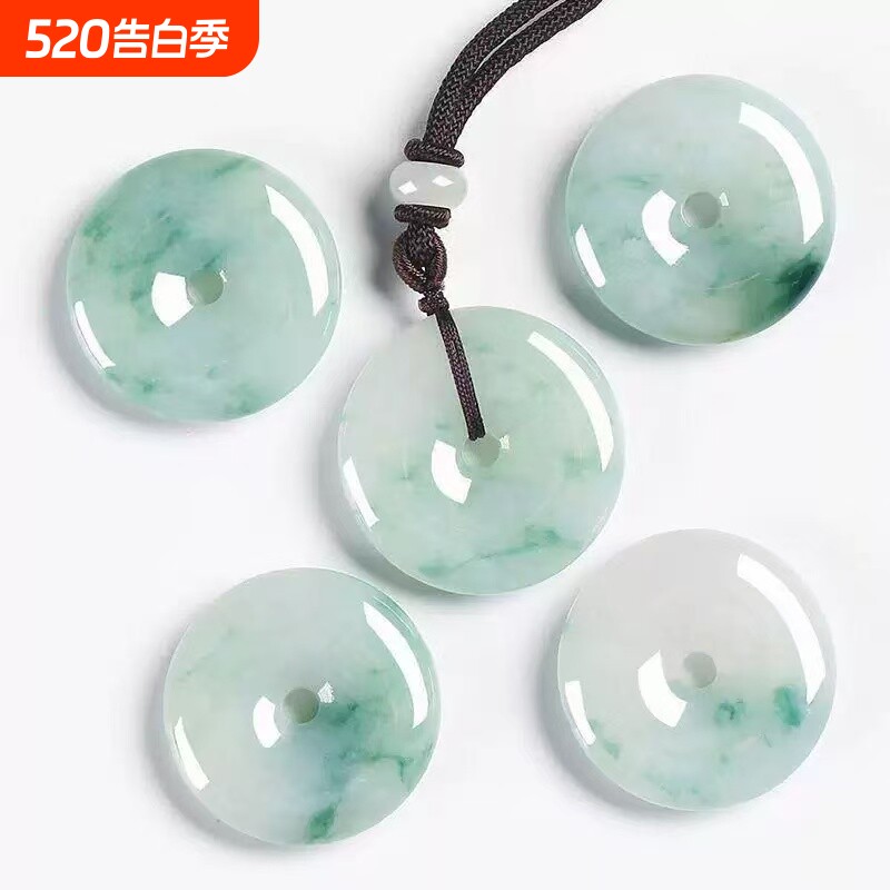 翡翠飘花平安扣玉石吊坠石英仿款女男大小号儿童玉坠玉器配饰礼物