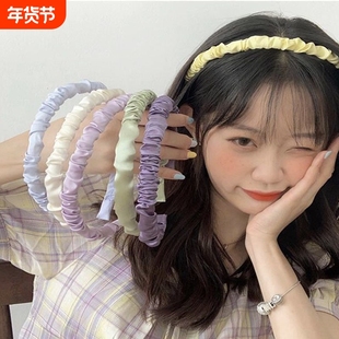 仙气唯美头箍奶油光泽绸缎面褶皱发箍发饰布艺压发宽边简约甜美风