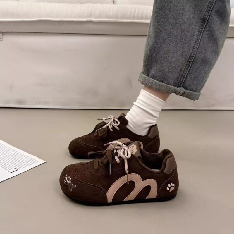 ivaj真皮刺绣德女款休闲百搭内增高运动阿甘鞋板鞋平底舒适黑色