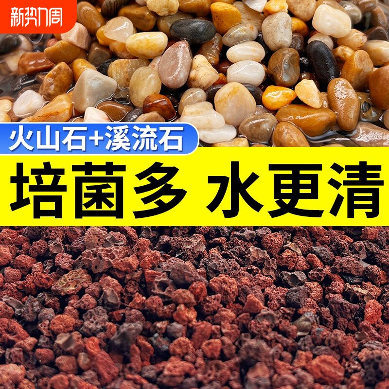 天然免洗火山石溪流石鱼缸原生水族套餐天然低沙铺底颗粒造景装饰