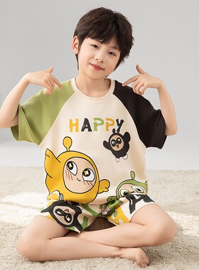 男童睡衣夏季短袖纯棉薄款家居服