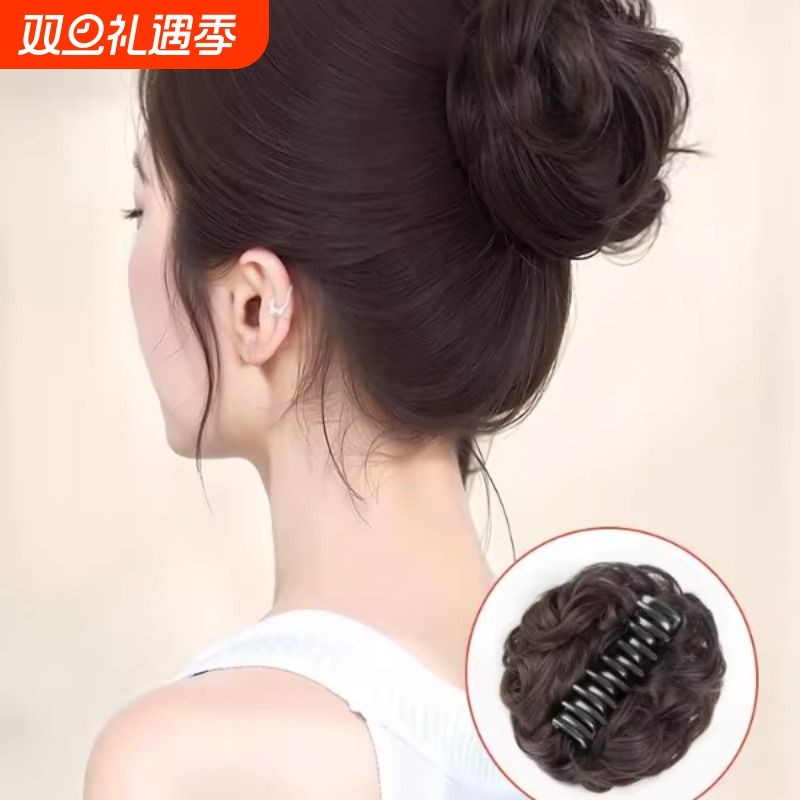 丸子头假发女仿真发圈盘发花苞头蓬松自然丸子神器抓夹半扎假发包