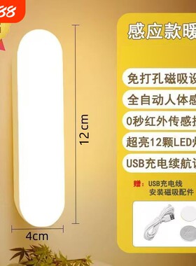 感应小夜灯人体声控家用楼梯过道衣柜充电式夜间智能自动无线长条超亮