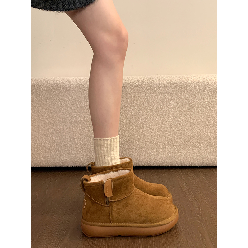 厚底雪地靴女皮毛一体2025新款冬季爆款一脚蹬加绒保暖面包棉鞋子