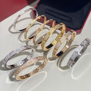 高版本V金18K玫瑰金满天星手镯女高级感送男女友白金黄金手环窄版