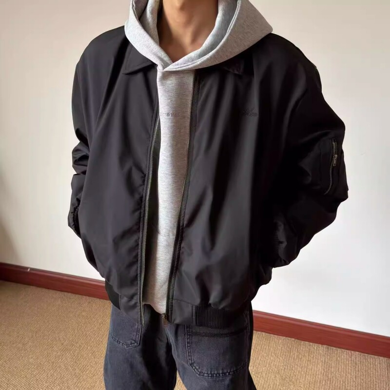 cleanfit黑色飞行员夹克男款秋冬季加棉加厚棉衣痞帅立领外套棉服