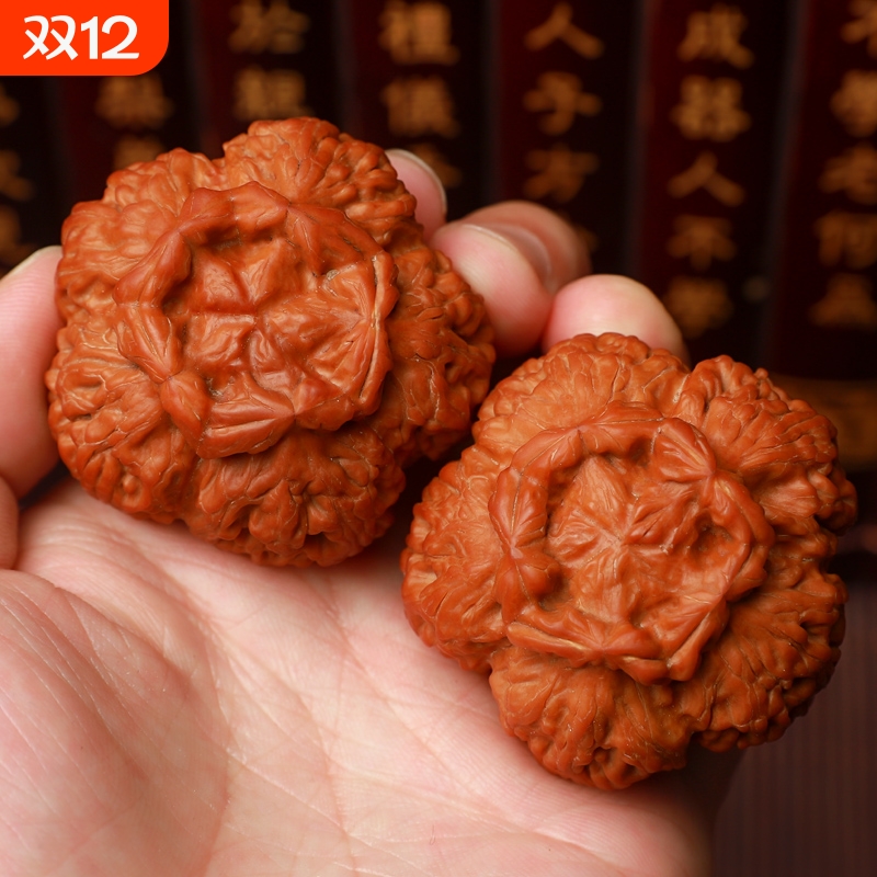 特大文玩核桃拼接异形石榴五瓣莲花官帽四座楼白狮子头包浆手把件