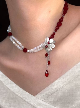「红鸳记」小众高级感choker项链安可拉红色珍珠锁骨链高级感颈链