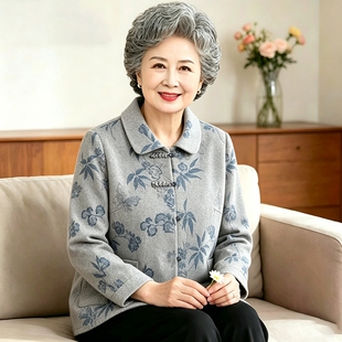中老年女款秋装外套妈妈装长袖上衣老人开衫奶奶春秋薄款衬衫轻便