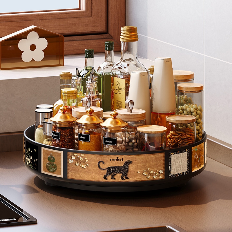 美世达厨房可旋转调料品置物架多功能收纳架360度油盐酱醋调料架