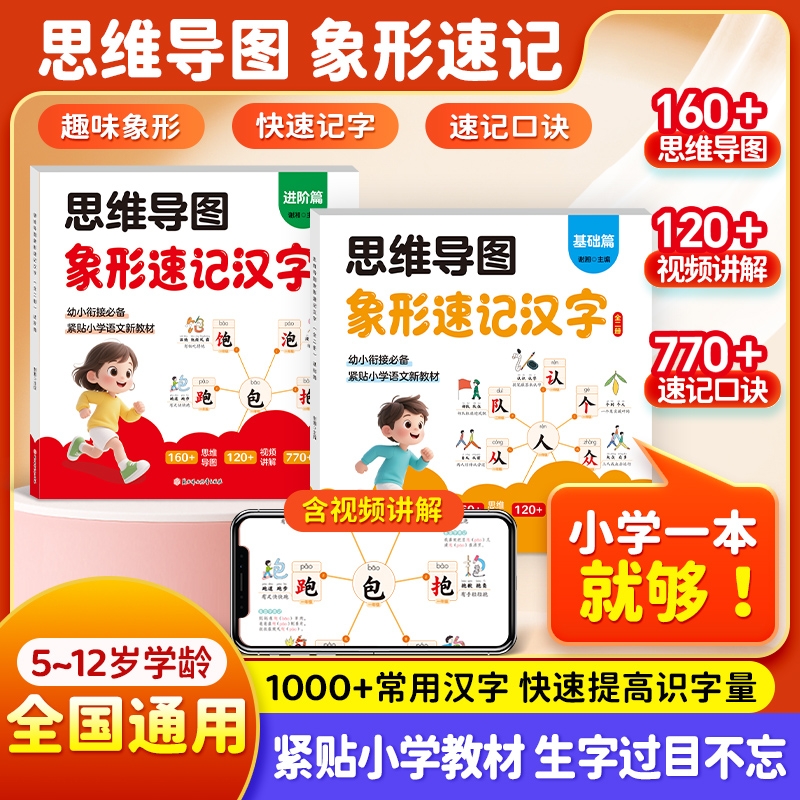 思维导图速记汉字升级版小学生语文同步人教版生字开花生字组词造句形象识字象形偏旁部首组合象形一年级幼儿园儿童识字书幼儿认字