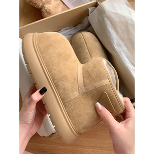 厚底增高加绒保暖棉短靴 2025冬季 韩版 卡皮巴拉大头丑萌雪地靴女款