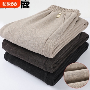 雅鹿妈妈裤子春装休闲阔腿直筒裤中老年女士松紧腰时尚春秋毛呢裤