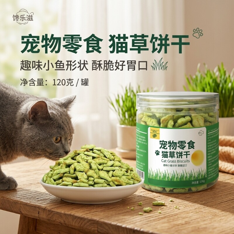 猫草饼干猫咪零食小鱼磨牙洁齿薄荷助排毛幼猫罐装清洁新鲜洁牙