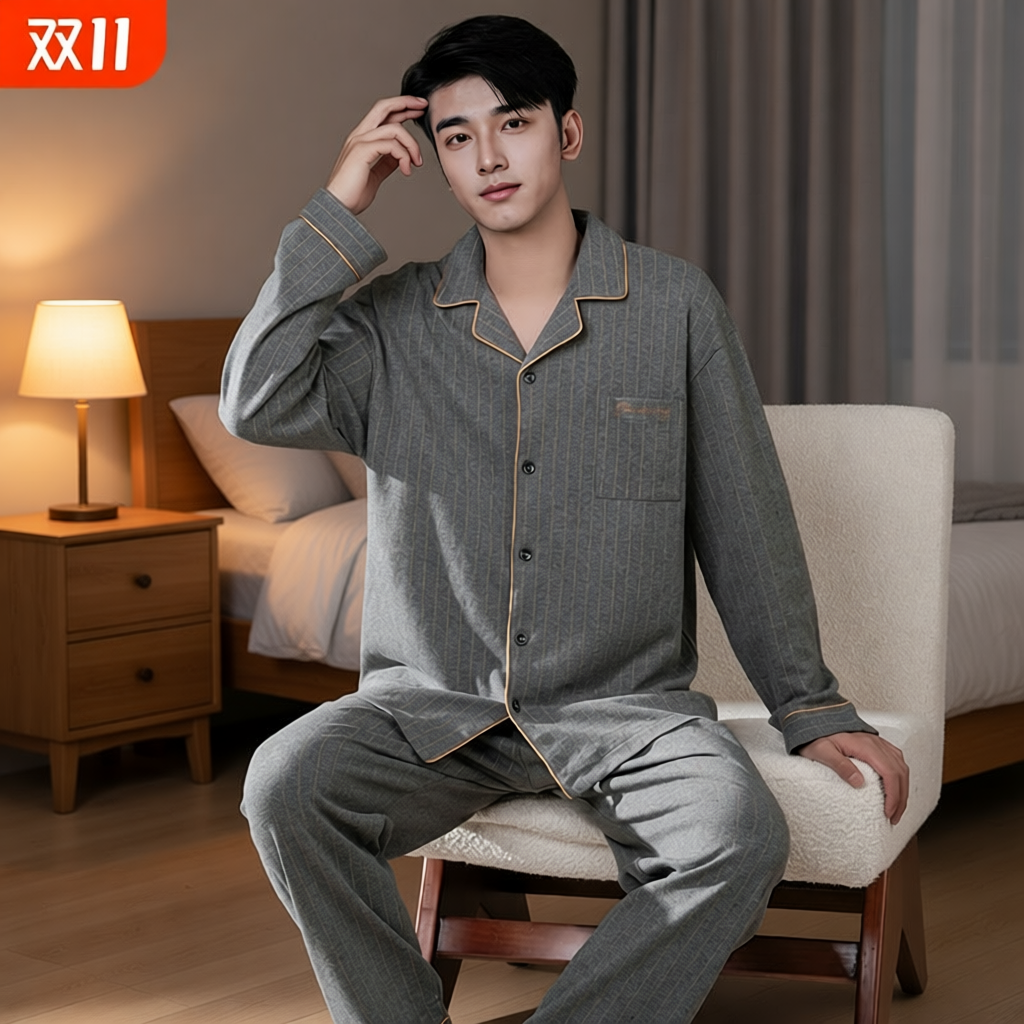睡衣男士春秋季大码可外穿2025新款男款秋冬款长袖纯棉家居服柔软