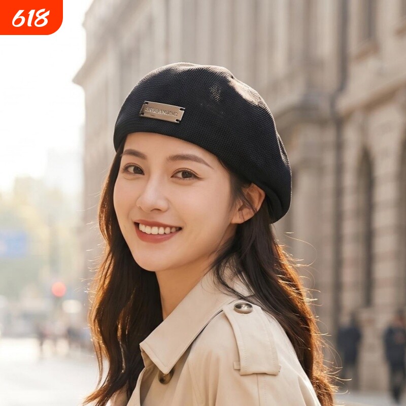 贝雷帽子女夏季镂空透气百搭显脸小反戴画家帽日系复古前进报童帽