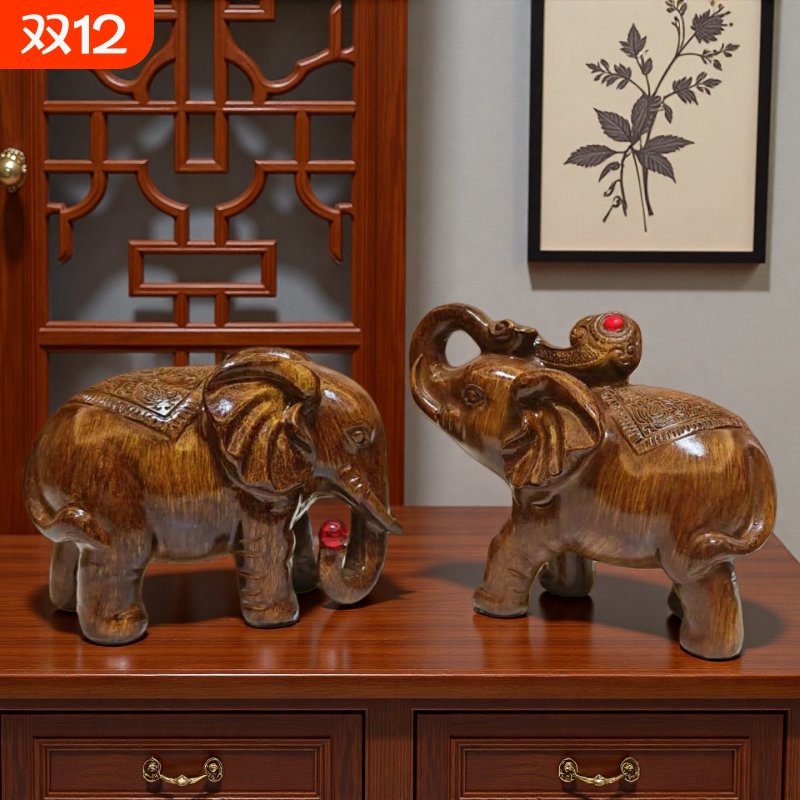 大象摆件一对纳福招财玄关客厅