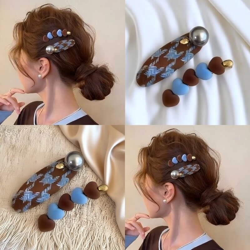 韩国撞色爱心头饰侧边发夹发卡高端珍珠2026新款前额刘海鸭嘴