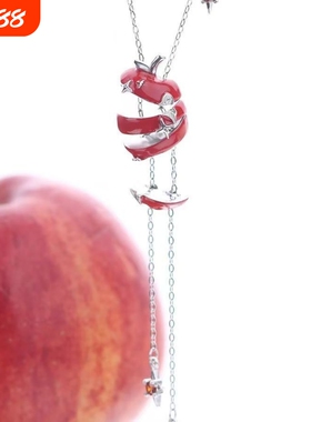 苹果切片项链女红色苹果吊坠颈链小众设计高级感甜酷锁骨链