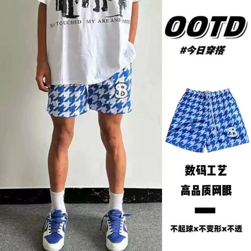 夏季训练美式篮球短裤速干男休闲不过膝球裤运动三四分裤蓝色星星