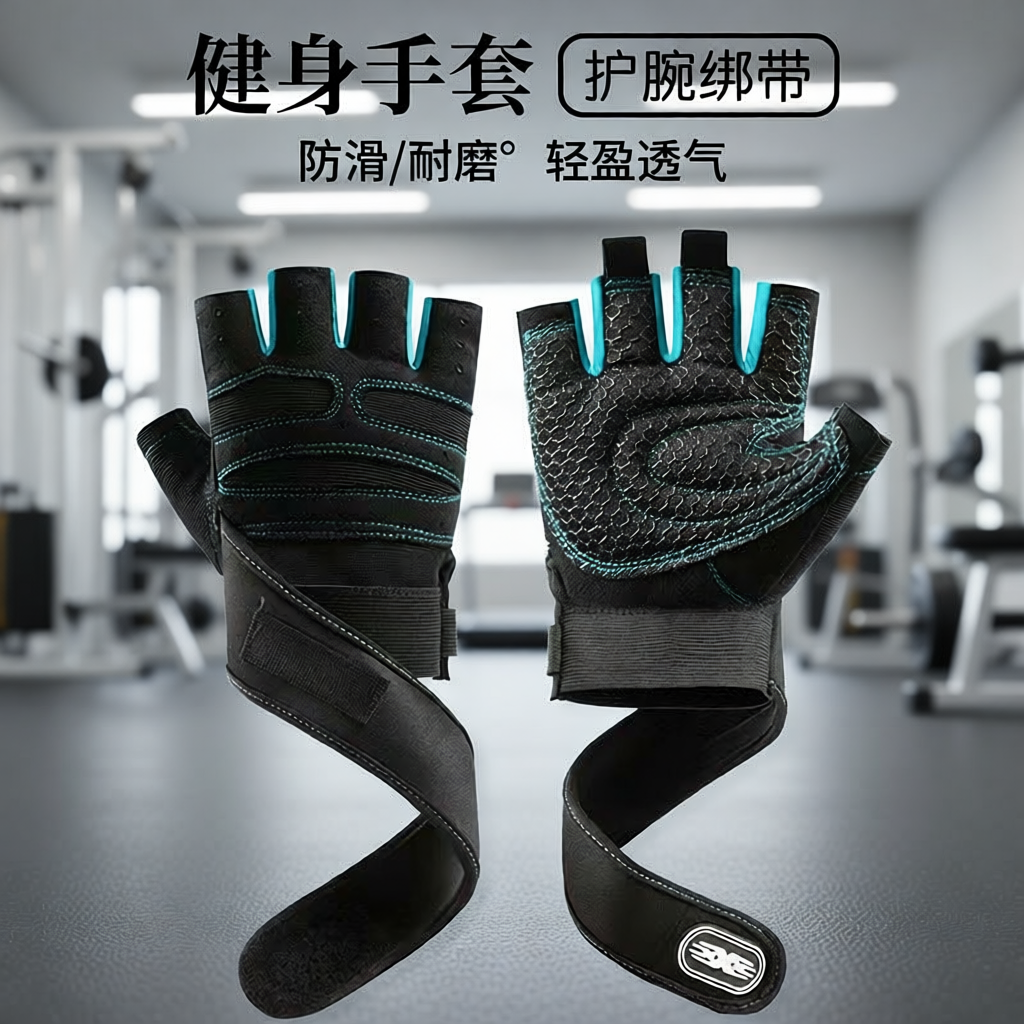 运动健身手套护腕男女款防滑耐磨骑行半指撸铁训练引体向上防起茧