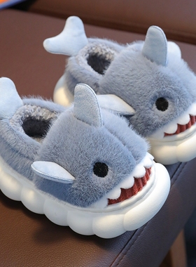 儿童棉拖鞋男童可爱毛毛鞋冬季室内防滑厚底保暖棉鞋卡通红色外穿